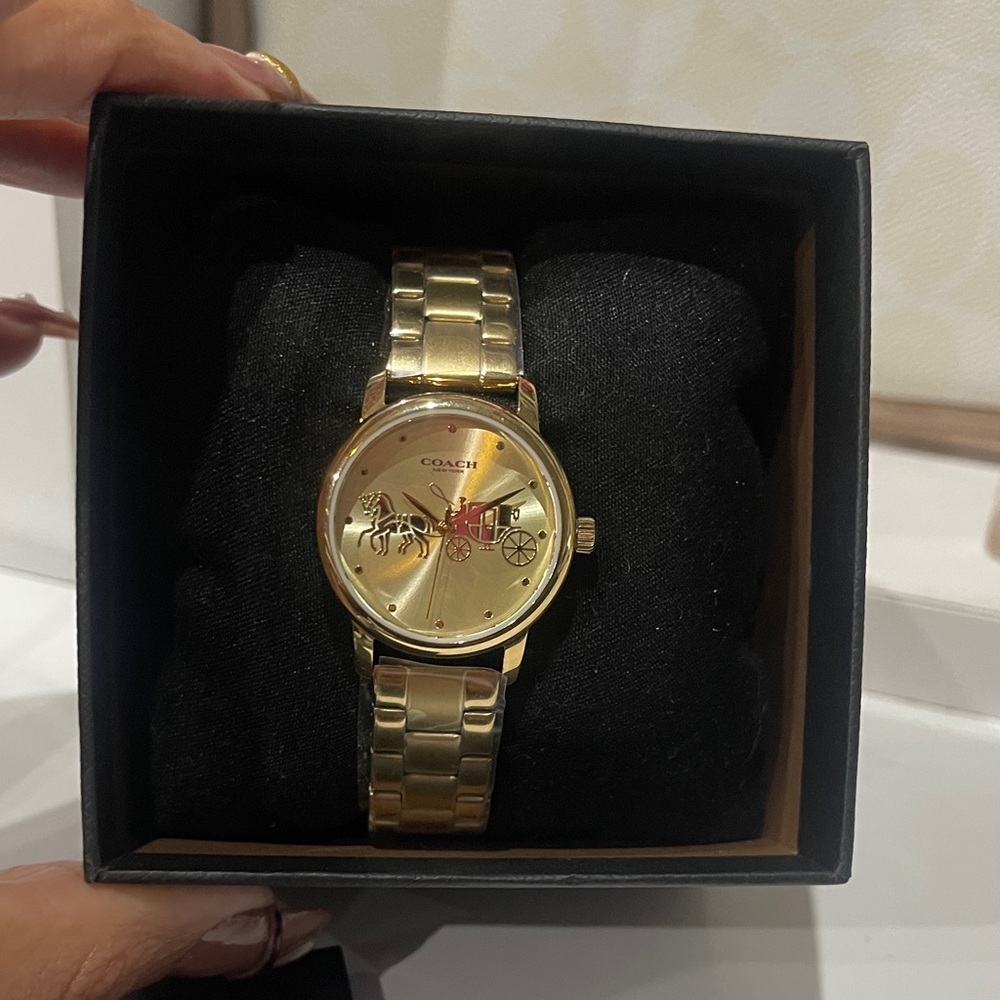 New Coach Gold-Tone Women's Bracelet Watch with Carriage Motif